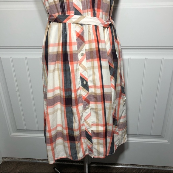 Tommy Hilfiger Cotton Linen Blend Check Sleeveless Tie A-Line Buttoned Dress S/P - Picture 5 of 13
